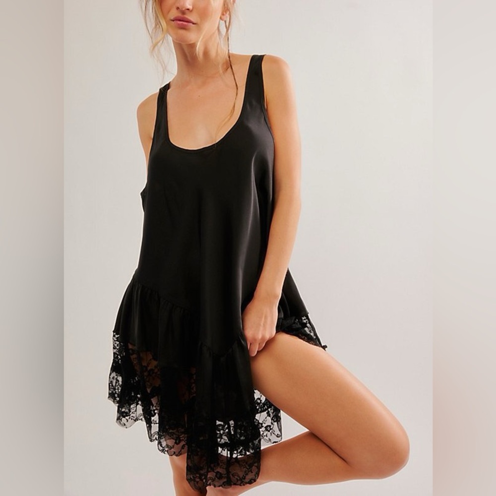 NWT Free People Young and in Love Mini Slip Dress XS Black